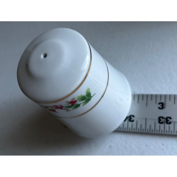 Vintage White Porcelain Salt & Pepper Shakers With Holly And Gold Trim 3" - Picture 5 of 5